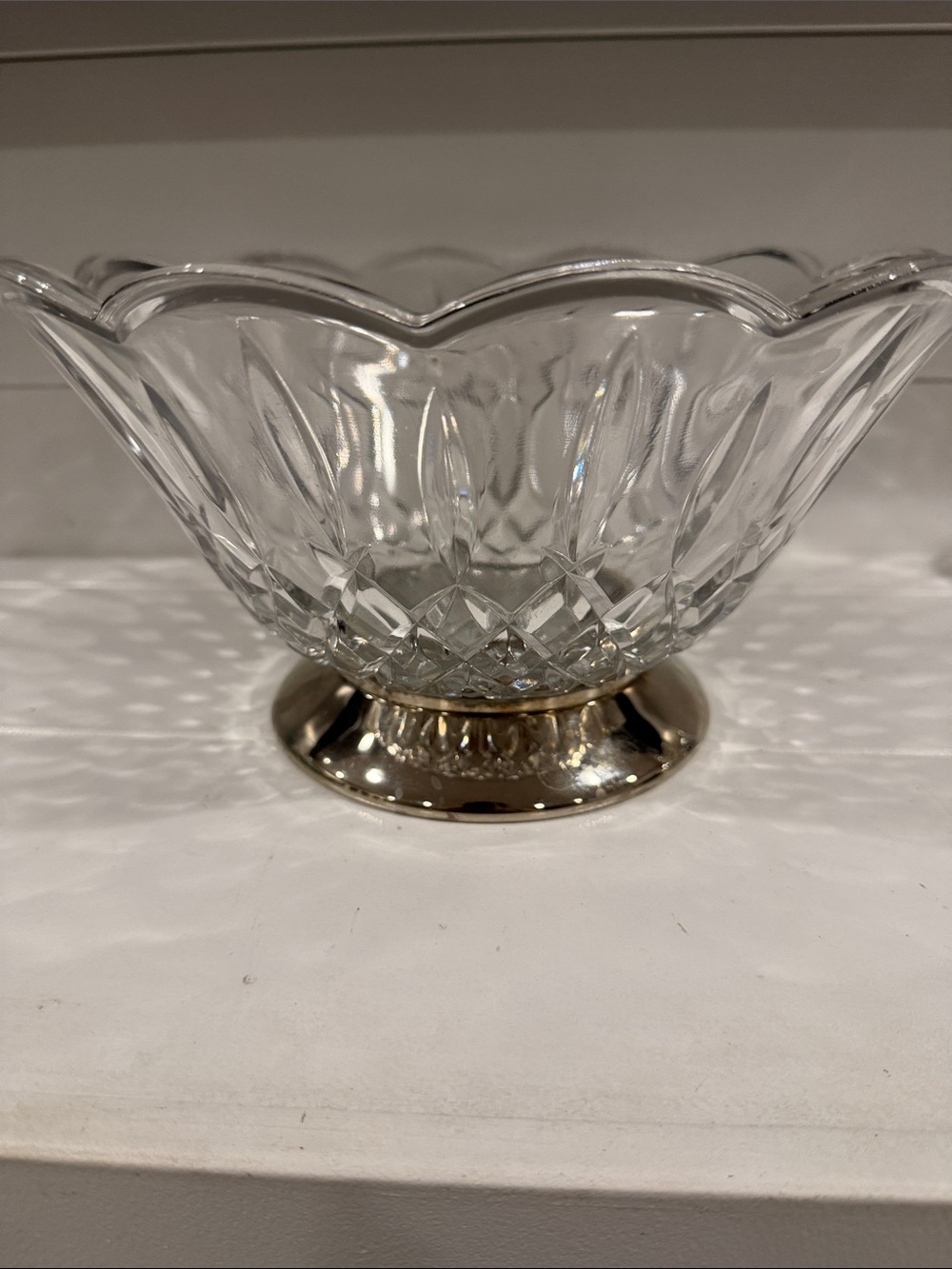Vintage Crystal Glass Serving Bowl with Silver-Tone Base